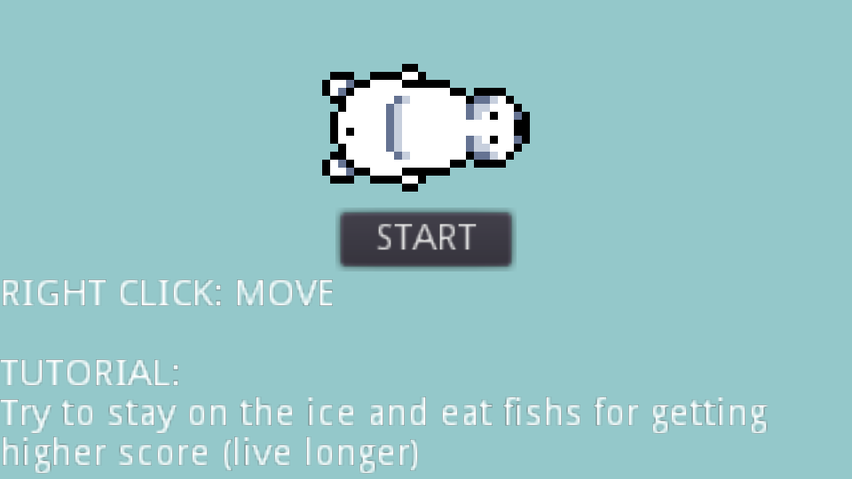 Ice Lonely cover: a small white bear on pale teal, with the Start button and the how-to-play text below